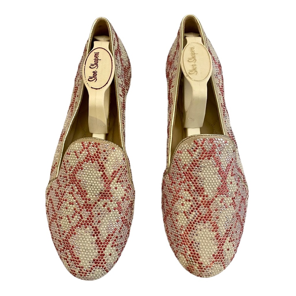 Brian Atwood Pink and White Rhinestone Flats